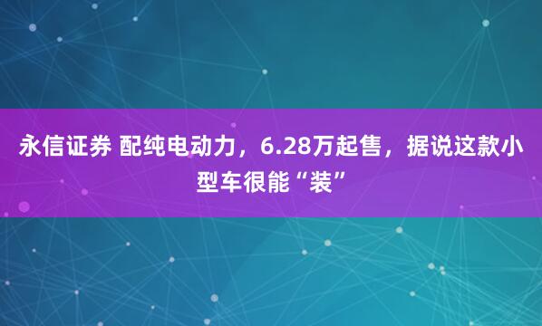 永信证券 配纯电动力，6.28万起售，据说这款小型车很能“装”