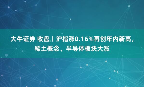大牛证券 收盘丨沪指涨0.16%再创年内新高，稀土概念、半导体板块大涨