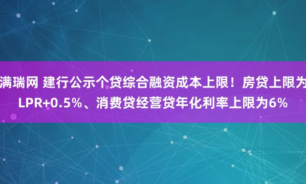 满瑞网 建行公示个贷综合融资成本上限！房贷上限为LPR+0.5%、消费贷经营贷年化利率上限为6%